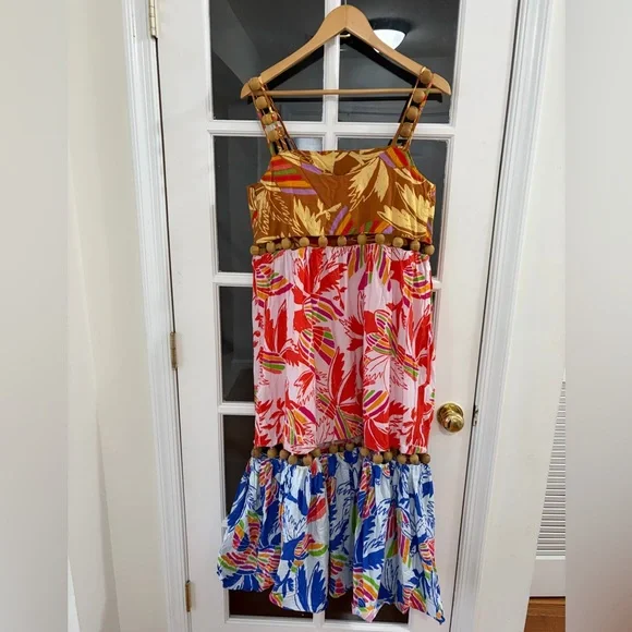 FARM RIO Embellished Cutout Printed Cotton-poplin Midi Dress - Size M - Picture 3 of 11